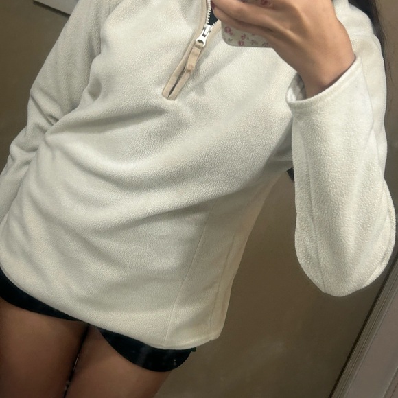 Cream and tan Old Navy quarter zip sweater jacket workout cute aesthetic preppy - Picture 2 of 5